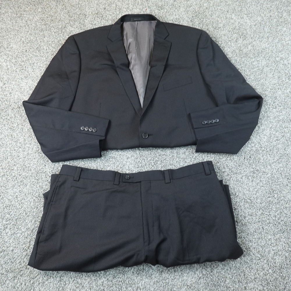 Calvin Klein Suit Mens 50R Jacket 42X30 Trouser Pants Black Pinstripe 2 Piece